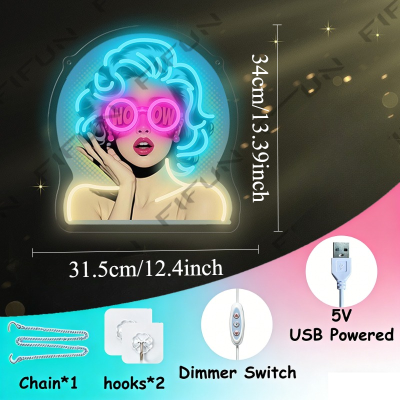 WOW Curl Girl Neon Sign UV Pri - Commercial Wall Printing review and price